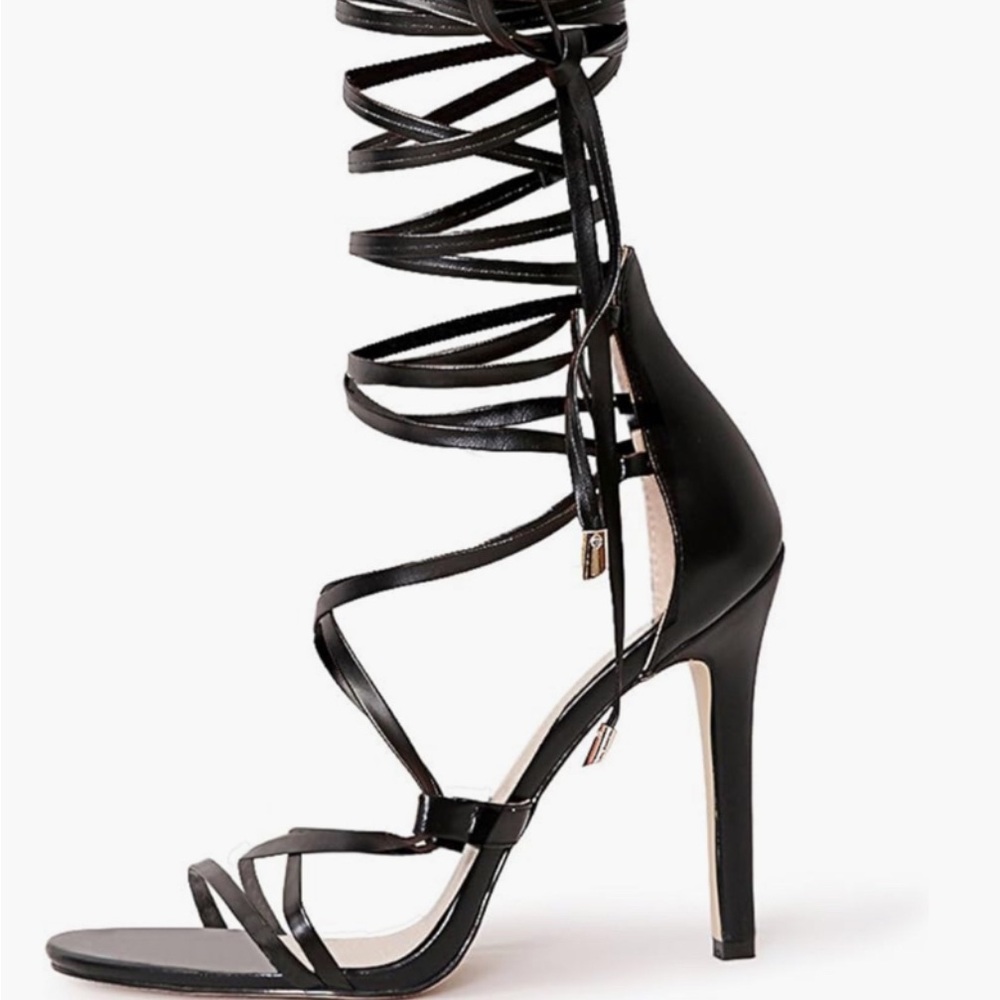 Women's Black Lace-Up Gladiator Stiletto Sandals